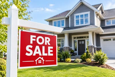 House prepared for sale with a for-sale sign in the yard