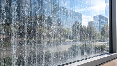Hard water staining on glass before restoration